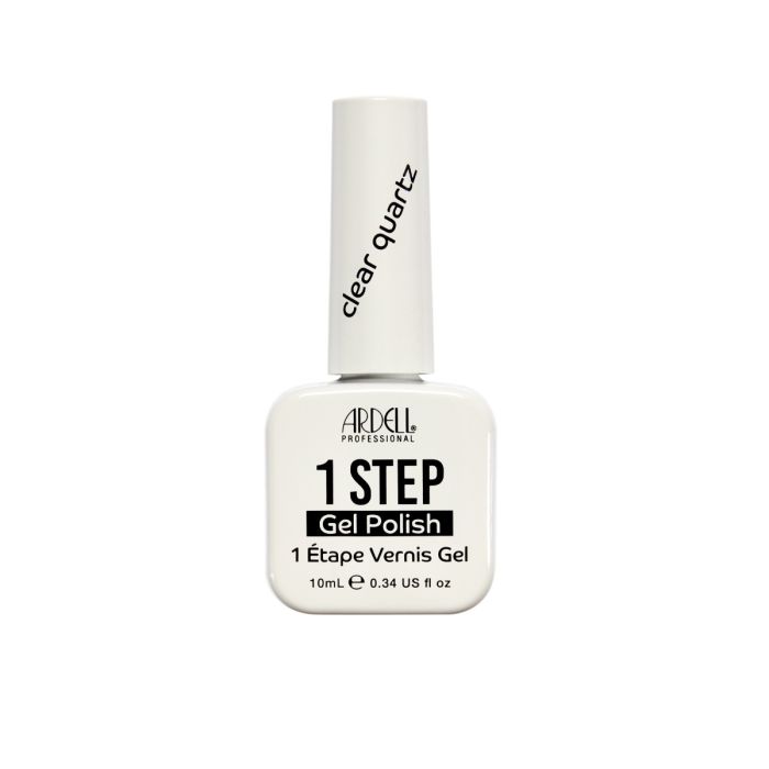 Ardell 1 Step Gel Polish in Clear Quartz, a sheer glossy topcoat ideal for layering or natural nail looks.