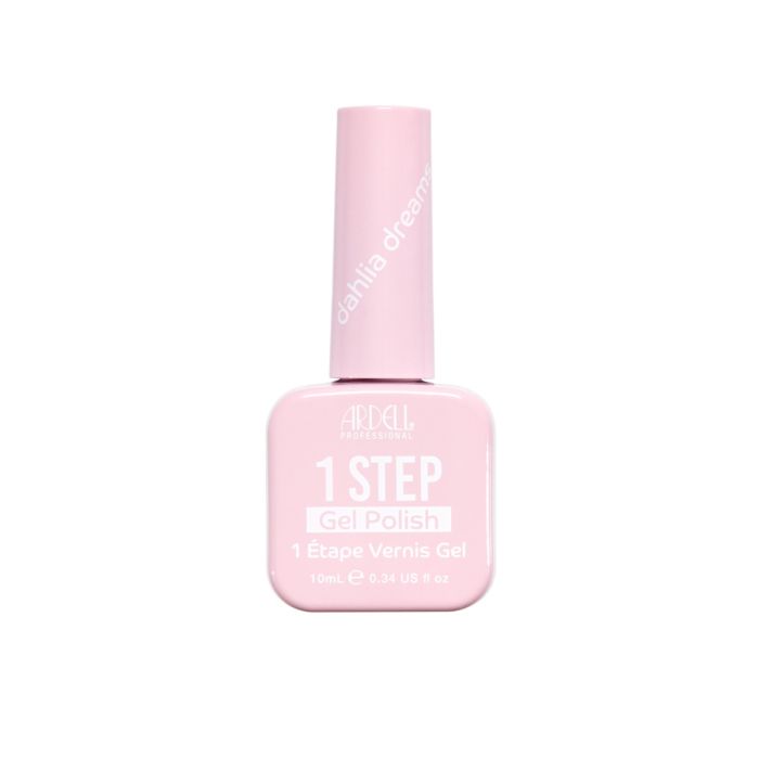 Ardell 1 Step Gel Polish in Dahlia Dreams, a soft pastel pink gel nail color in a sleek 10mL bottle.