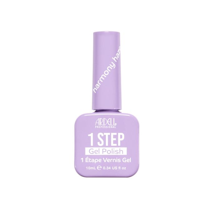 Front of Ardell One Step Gel Polish in Harmony Haze, a soft pastel lavender shade in a sleek salon-style bottle.