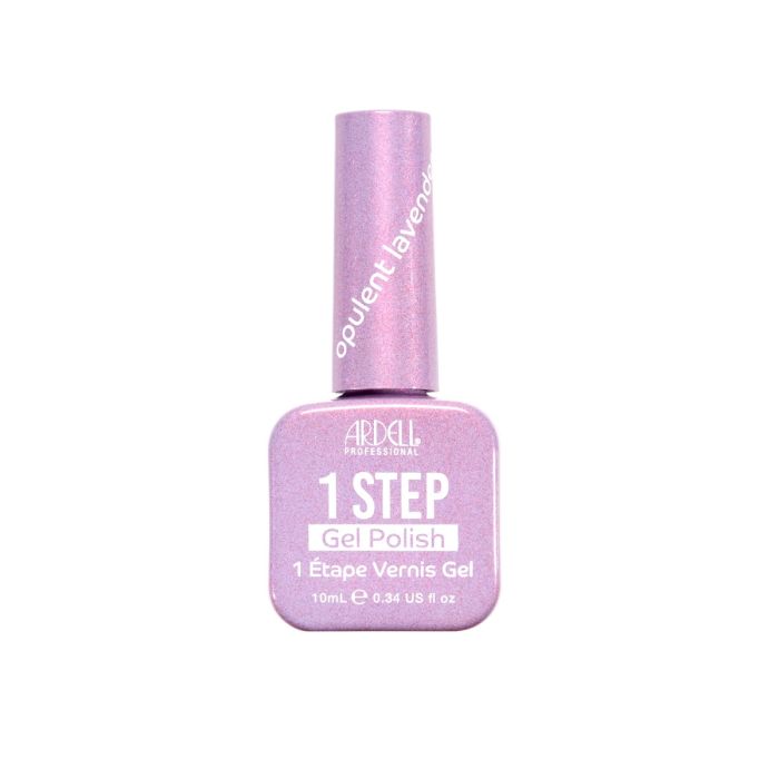 Front of Ardell One Step Gel Polish in Opulent Lavender, a soft pink-lavender shimmer in a sleek salon-style bottle.