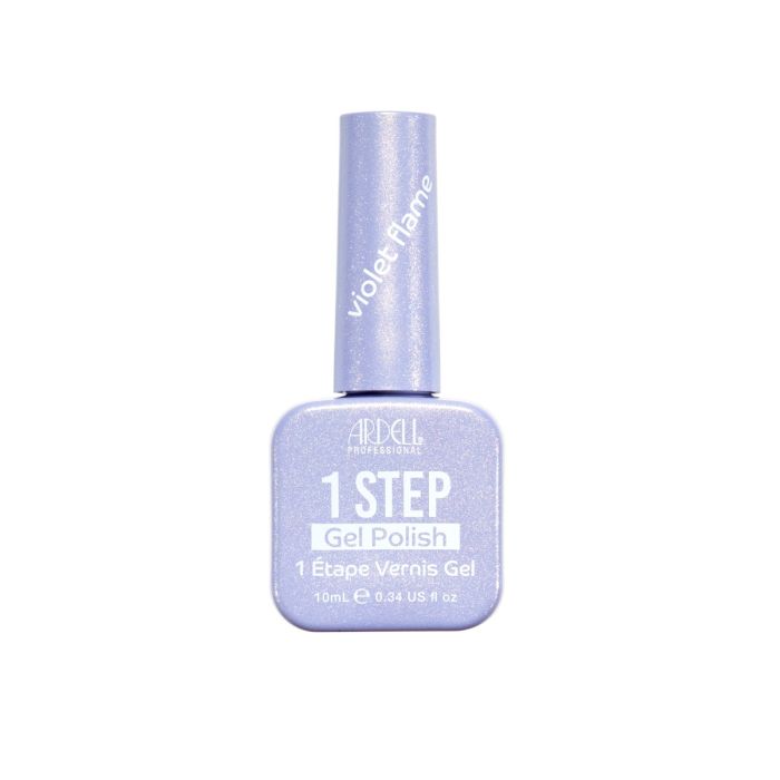 Front of Ardell One Step Gel Polish in Violet Flame, a shimmering lavender-lilac shade in a sleek bottle.