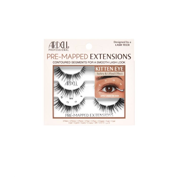 Ardell Kitten Eye Pre-Mapped Extensions Refill 3-Pack – Front packaging of reusable lash clusters.