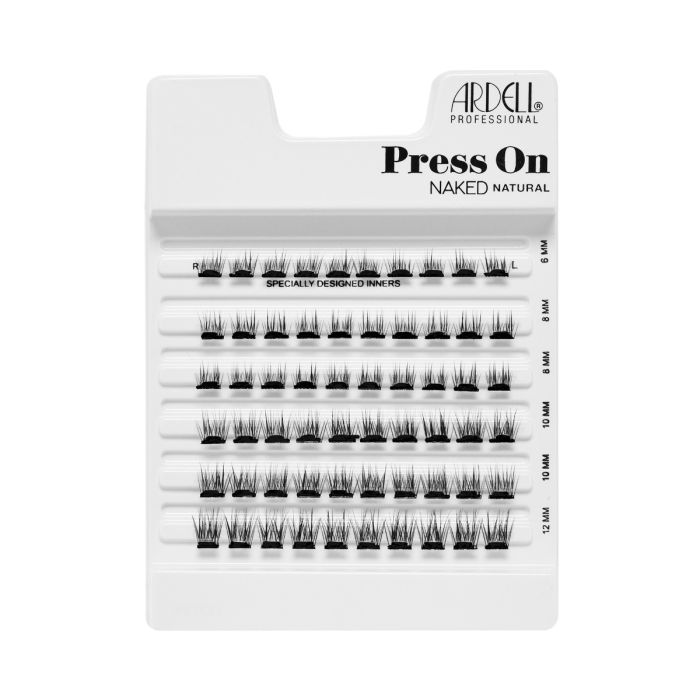 Tray of Ardell Naked Press-On Lashes Natural 60 Count featuring pre-glued lashes in multiple sizes.