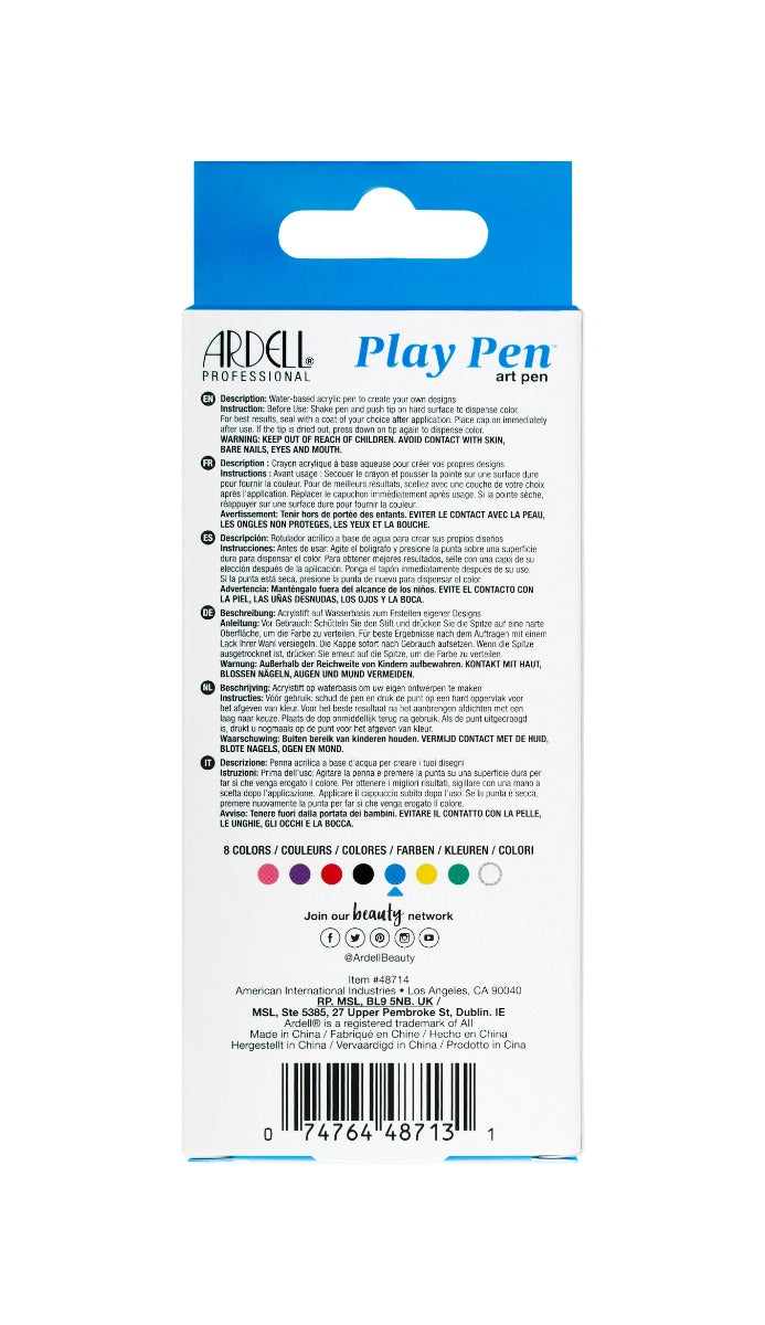 Back details of Ardell Play Pen Ecsta-Sea wall-hook ready box with instructions and warnings in three different languages