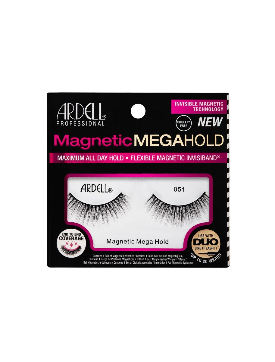 Front view of Ardell Magnetic Megahold Lash 051 retail pack with printed product details and information