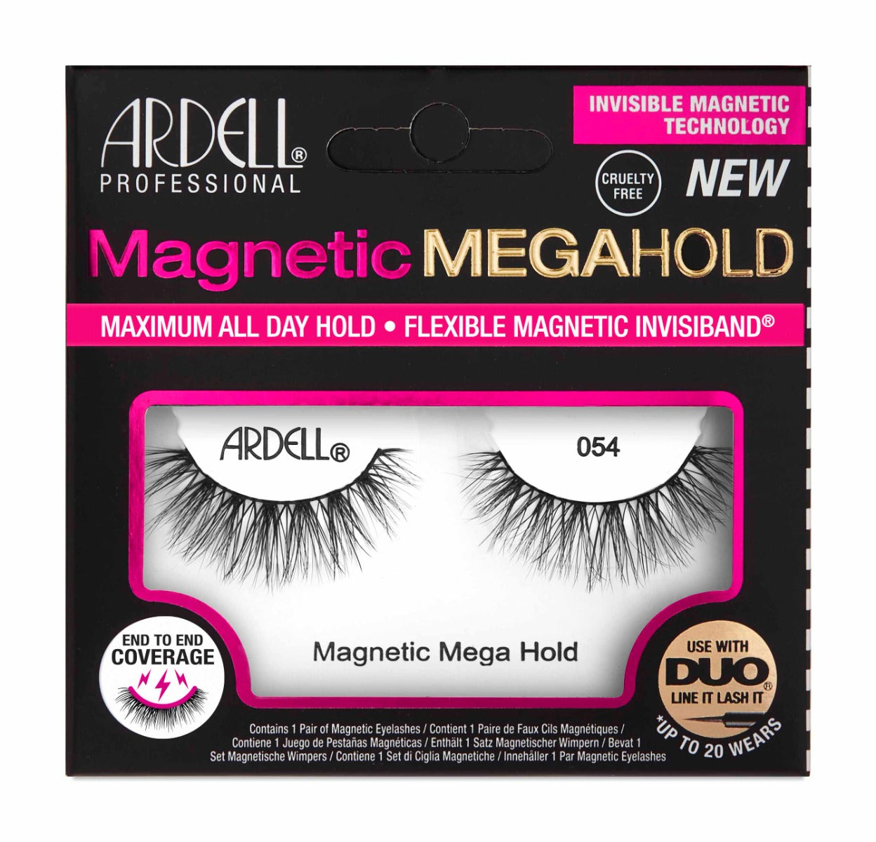 Front view of Ardell Magnetic Megahold 054 wall-hook ready packaging with printed product details and information