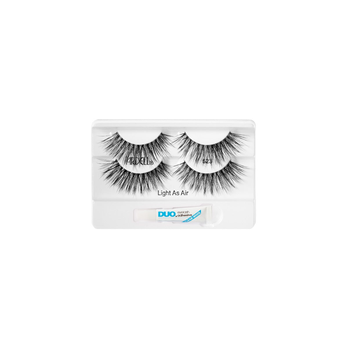 Ardell Light As Air 523 Lashes with Adhesive – Ultra-light 523 lashes with feathered tips and included DUO glue for all-day comfortable wear.