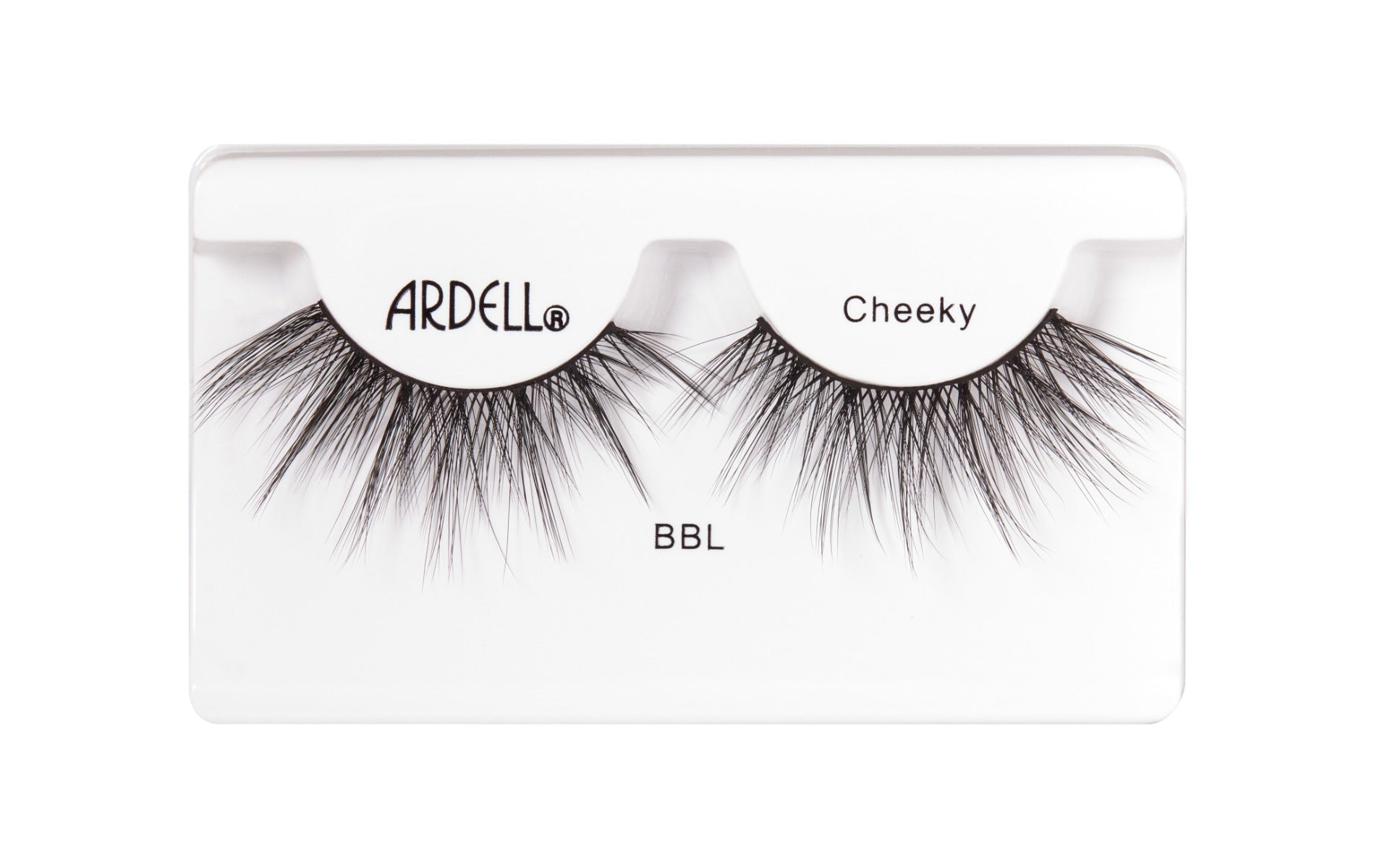 Wispy Cheeky lashes from the BBL collection; playful volume and curl for a flirty, feminine lash look.