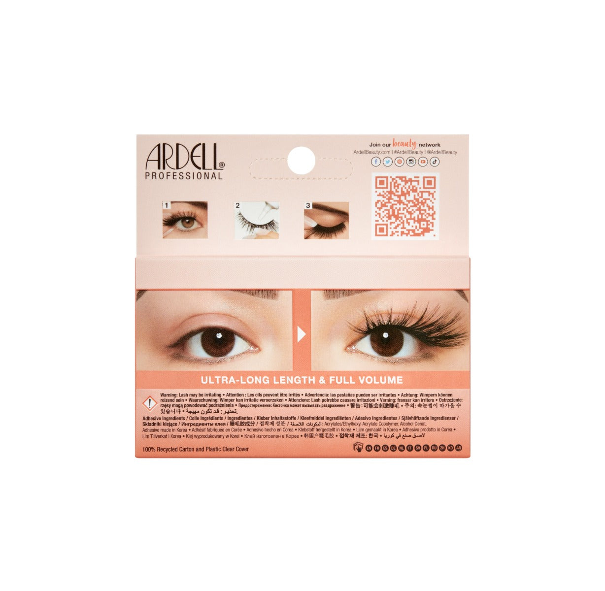 Back details of Ardell Big Beautiful Lashes Big Purr packaging with image illustration of its How to Use instruction