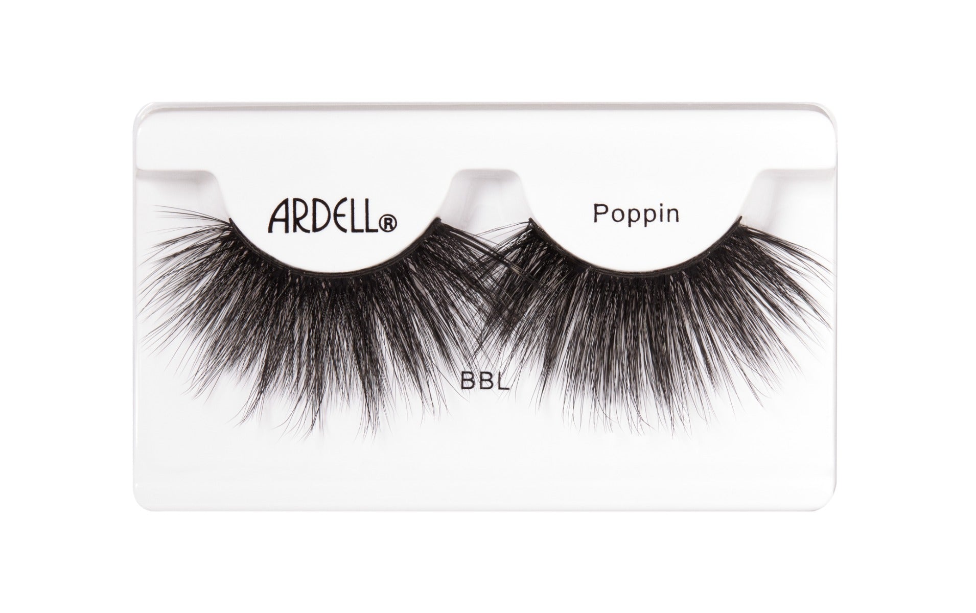 Ardell BBL Poppin lashes deliver bold, full-volume drama with a fluffy, flared finish for a glamorous eye look.