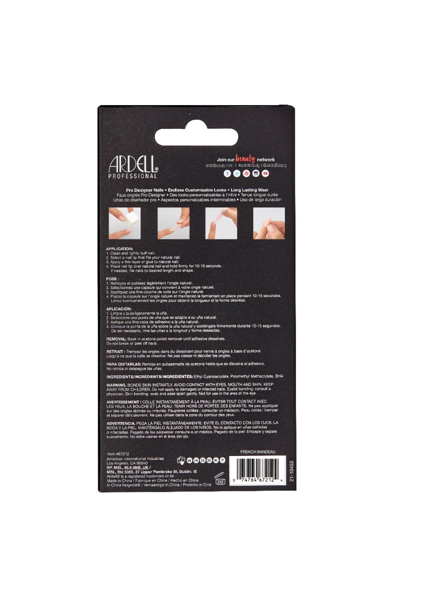 Back of Ardell Nail Addict Eco French Bandeau box with instructions in three different languages
