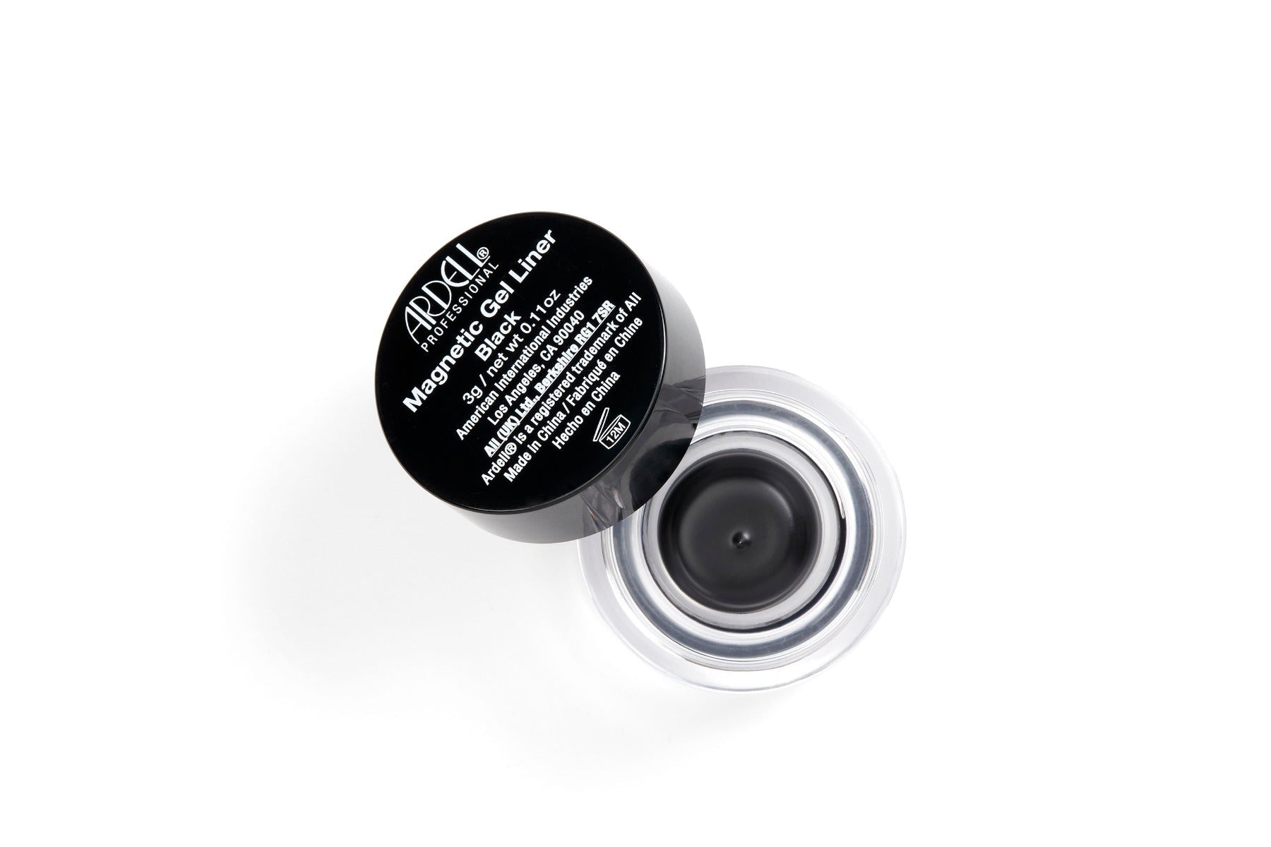 Top view of an uncapped 0.11 ounce bottle of Ardell Magnetic Gel Liner
