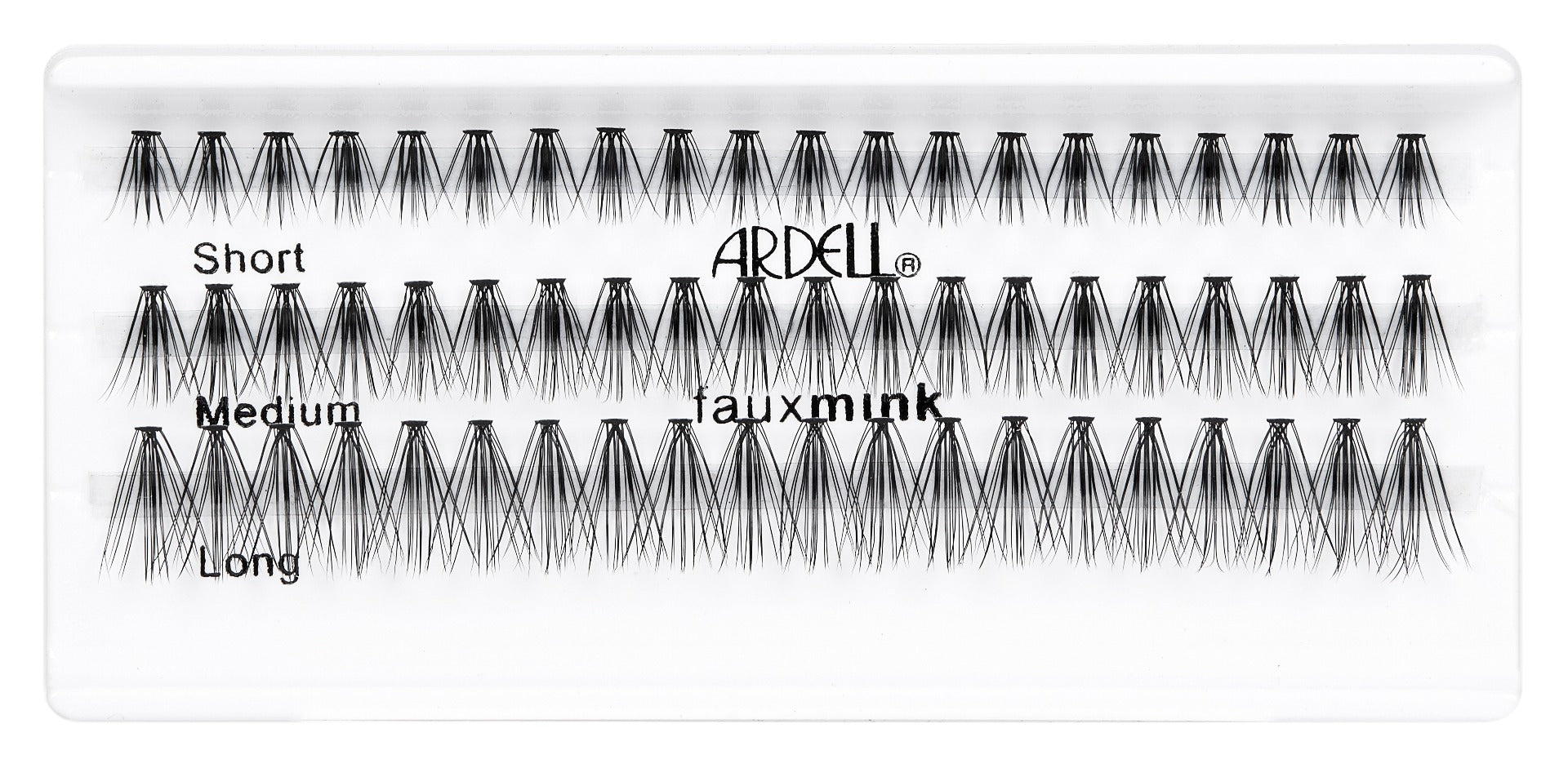 Set of 60 individual enhance lashes Knot-Free Faux Mink by Ardell in different length outside its packaging
