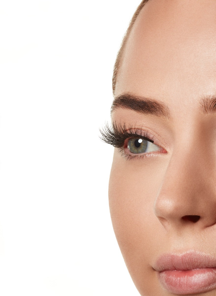 Model eye shot side view wearing Winks Self Adhesive Jewel lashes