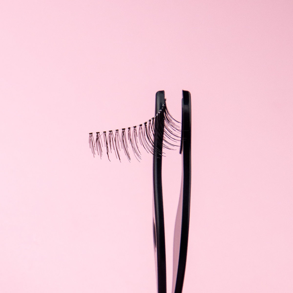 Close-up of Ardell Magnetic Lash held in applicator, showing dual magnetic strip for precise placement.