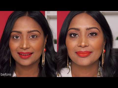 Before and after comparison of a woman wearing Ardell strip lashes, highlighting enhanced eye definition and volume.