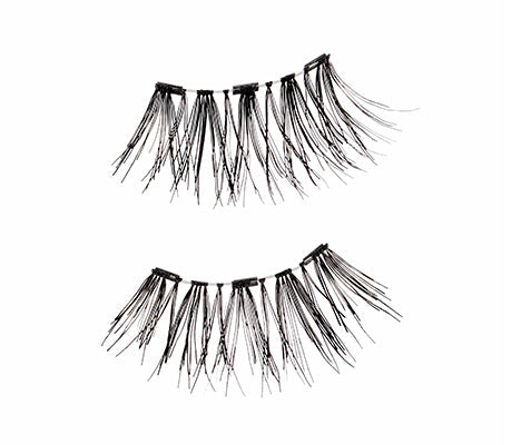 Close-up of Ardell Magnetic Accent 002 upper & lower lashes for the left eye featuring tiny magnets & lash fibers