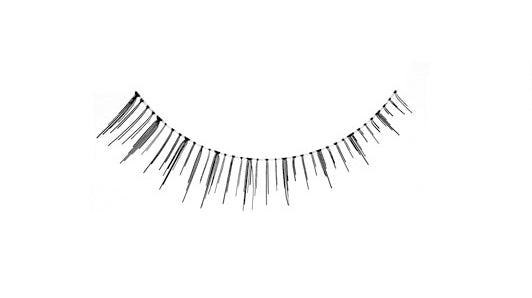 Close-up of an Ardell Natural 108 false lash for the right eye featuring clustered lash fibers
