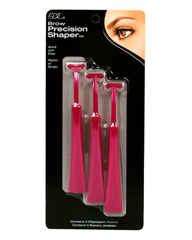 Front view of 3 Ardell Precision Brow Shaper tools set in complete retail wall hook packaging