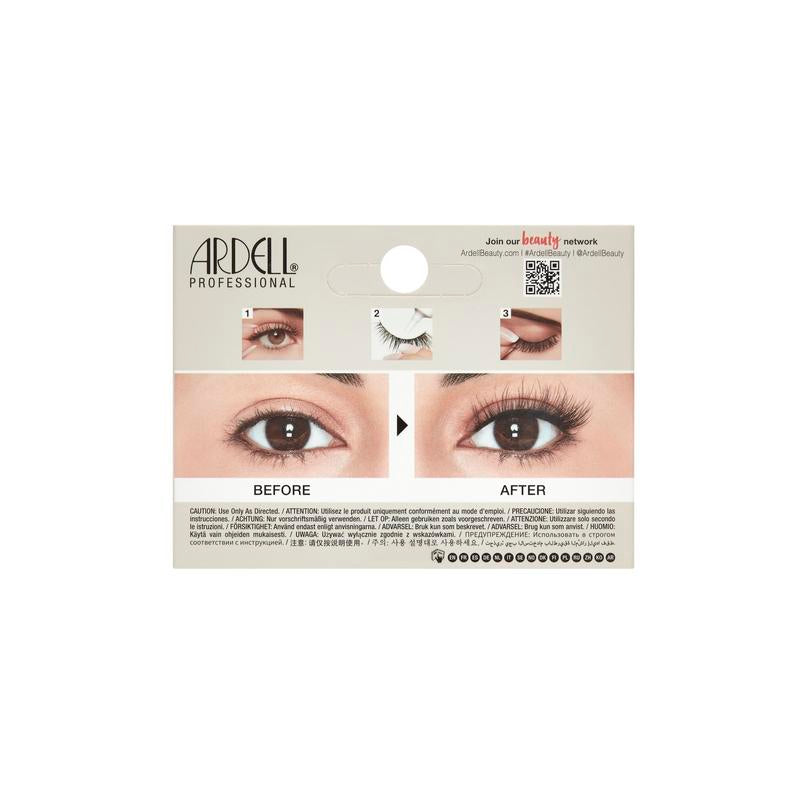 Ardell false eyelashes packaging with 'Before' and 'After' effect on eyes.
