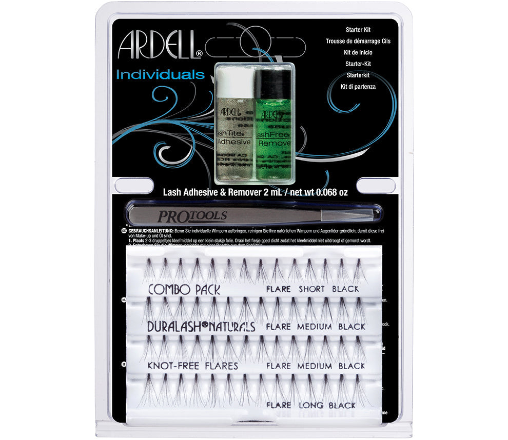 Ardell Duralash Individuals Starter Kit - Black false lashes and tools set in complete retail wall hook packaging