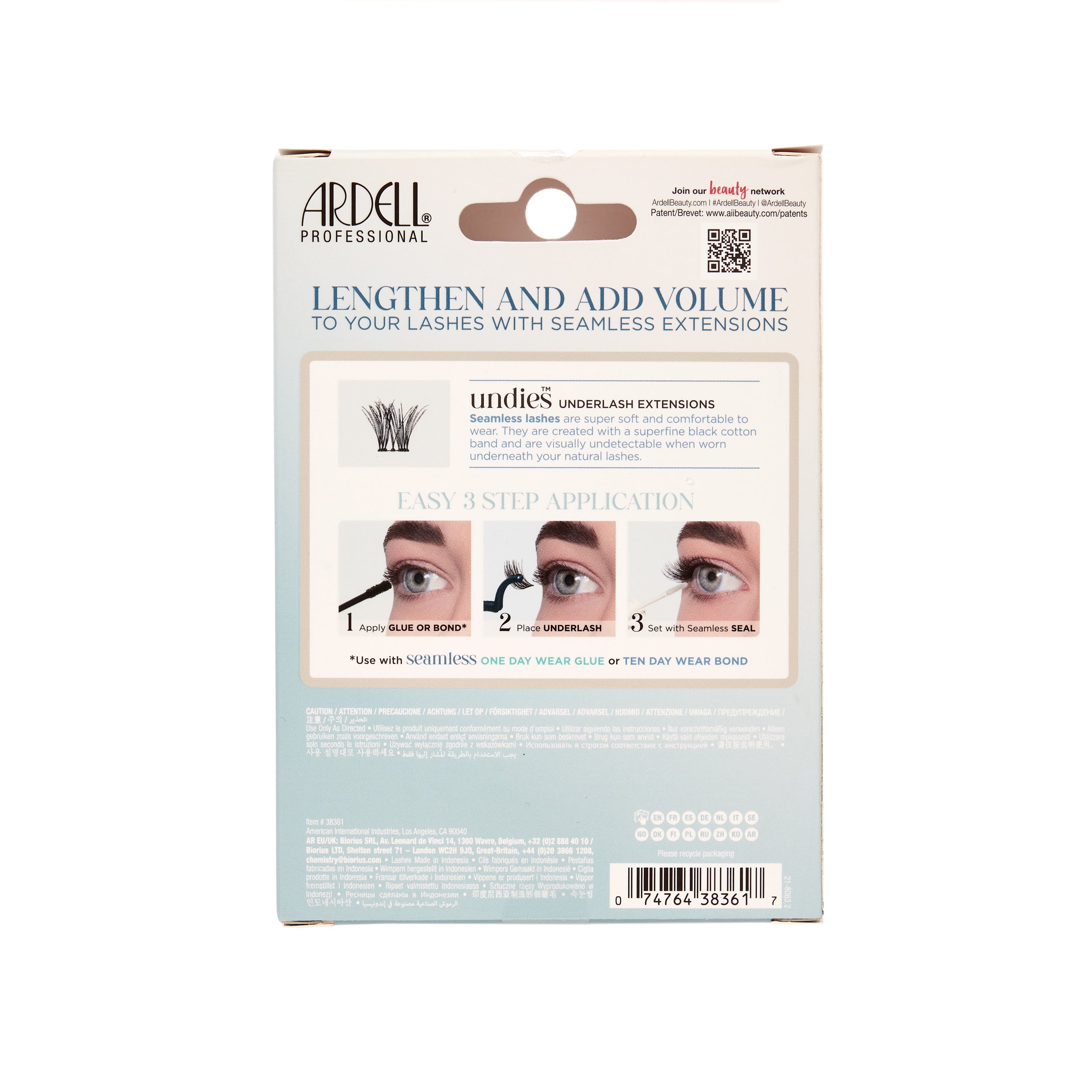 Back packaging of Seamless Underlash Extensions Wispies 100 ct