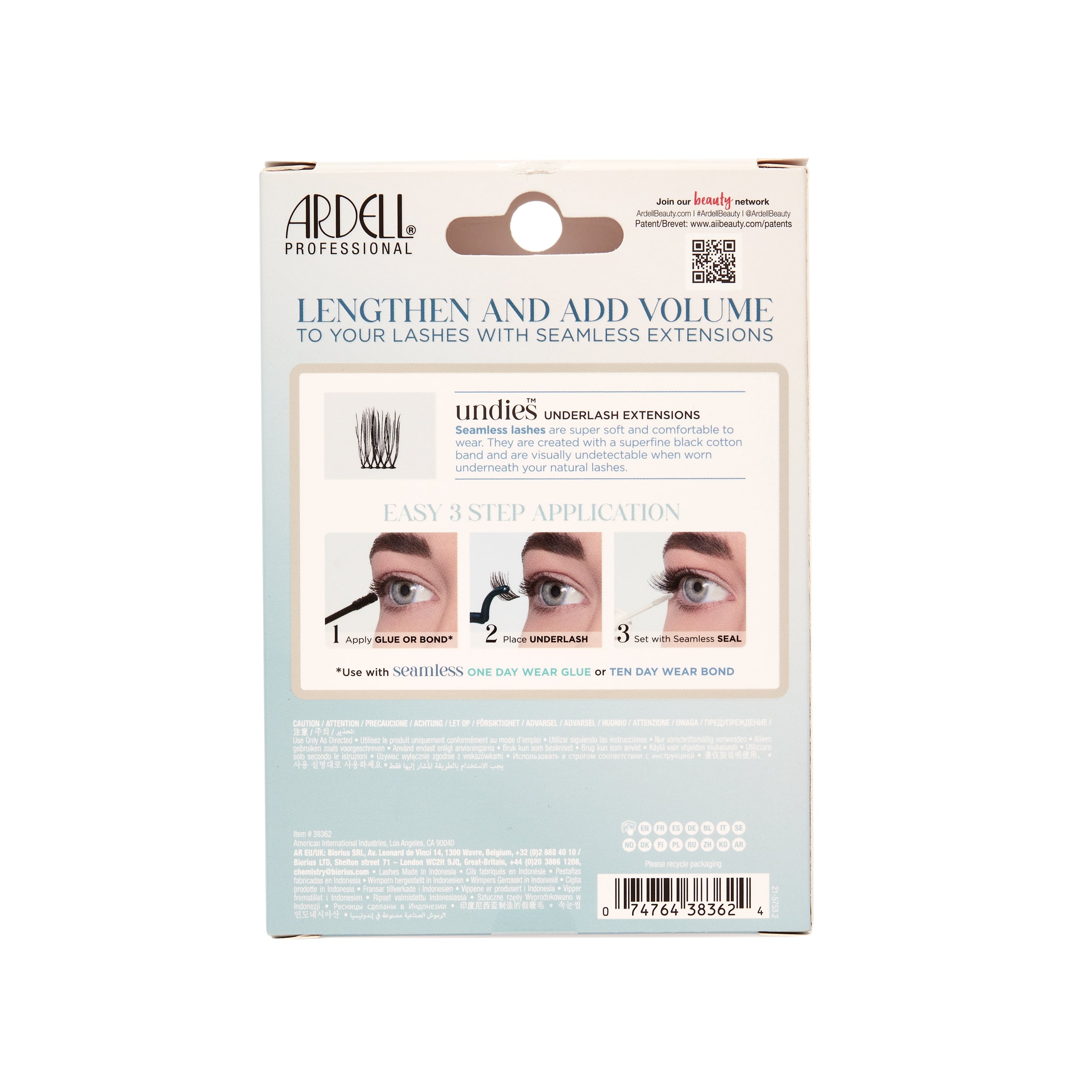 Back packaging of Seamless Underlash Extensions Fauxmink 100 ct