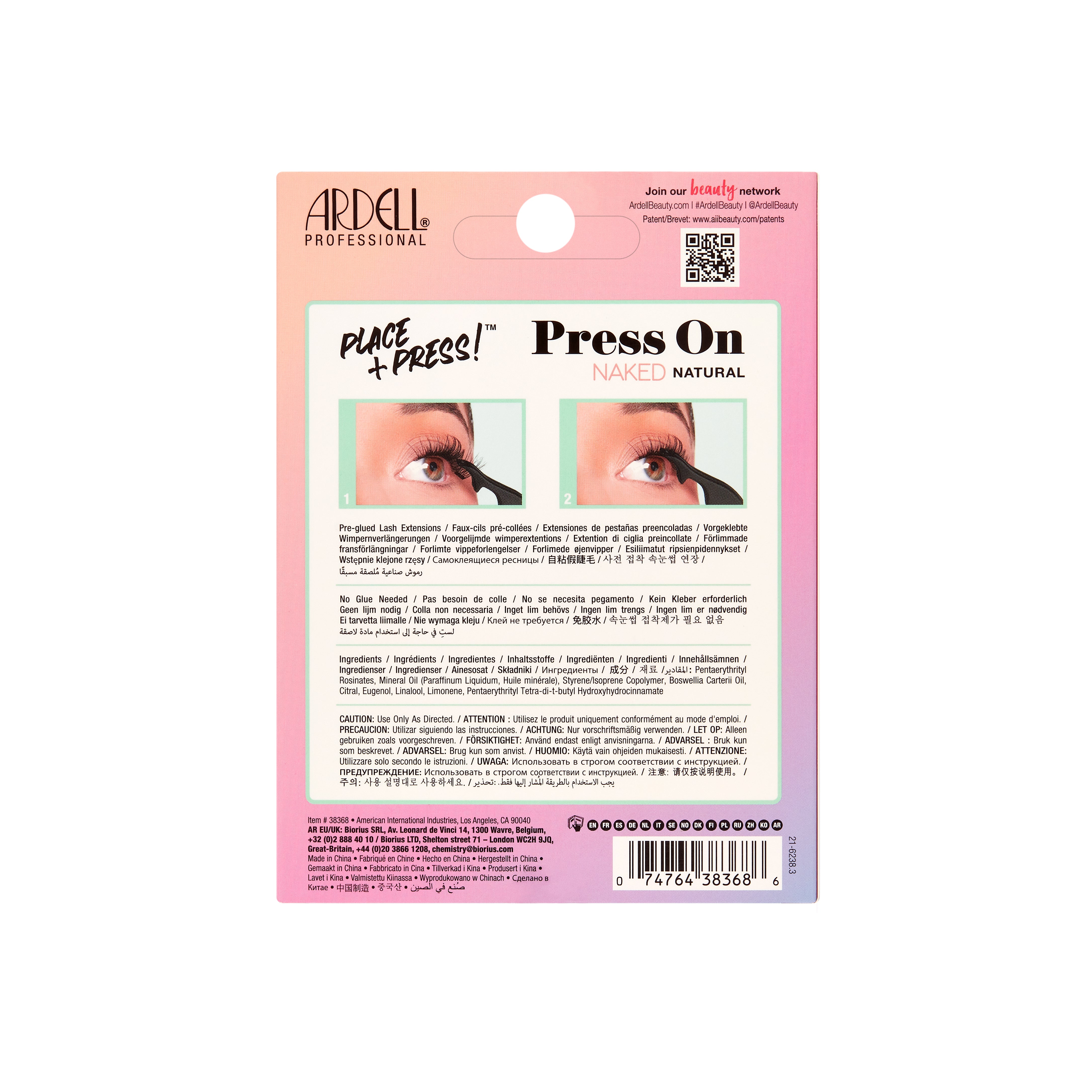 Back packaging of Press On Pre-Glued Underlash Extensions Naked Natural 100 ct