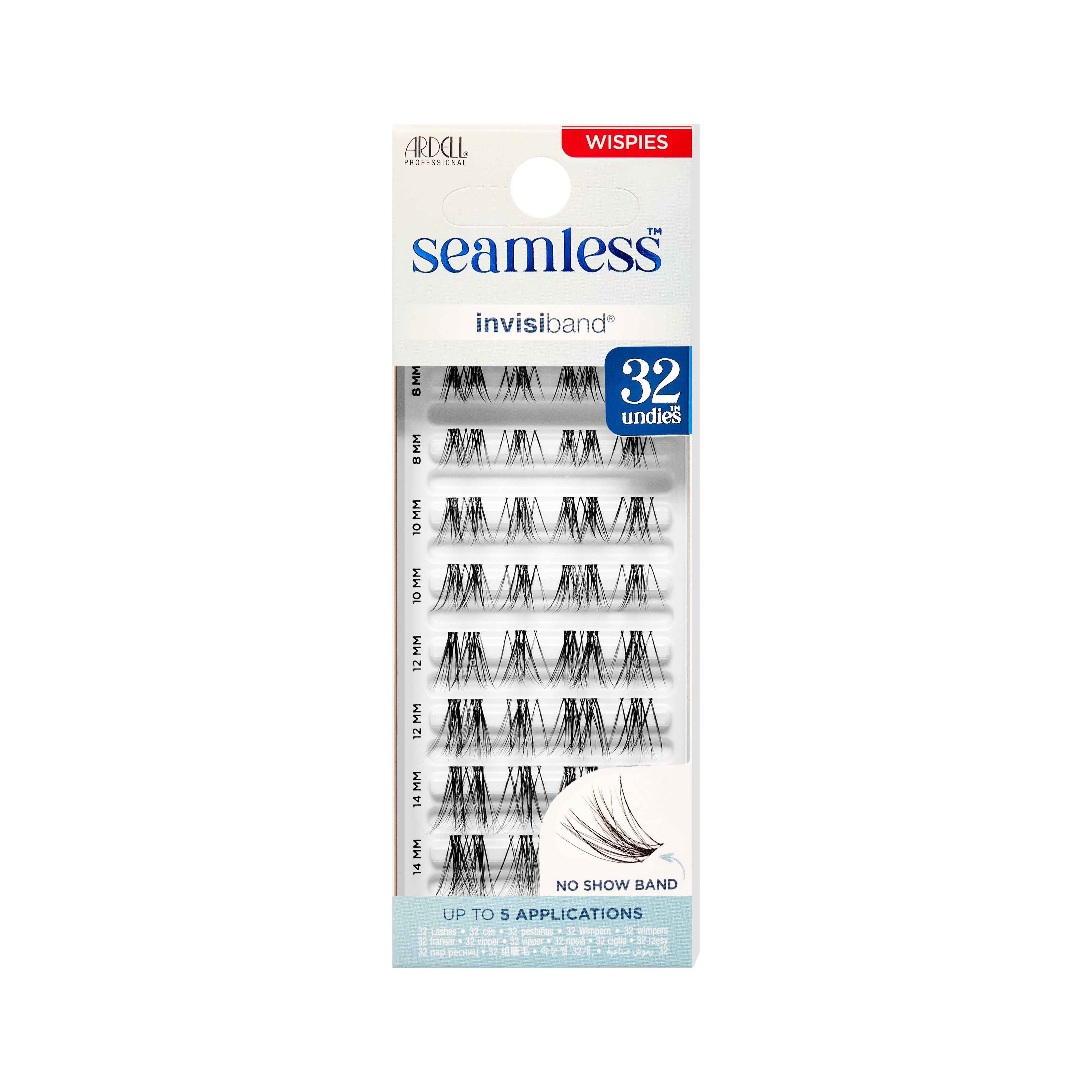 Front packaging of Seamless Underlash Wispies with Invisiband 32 Ct