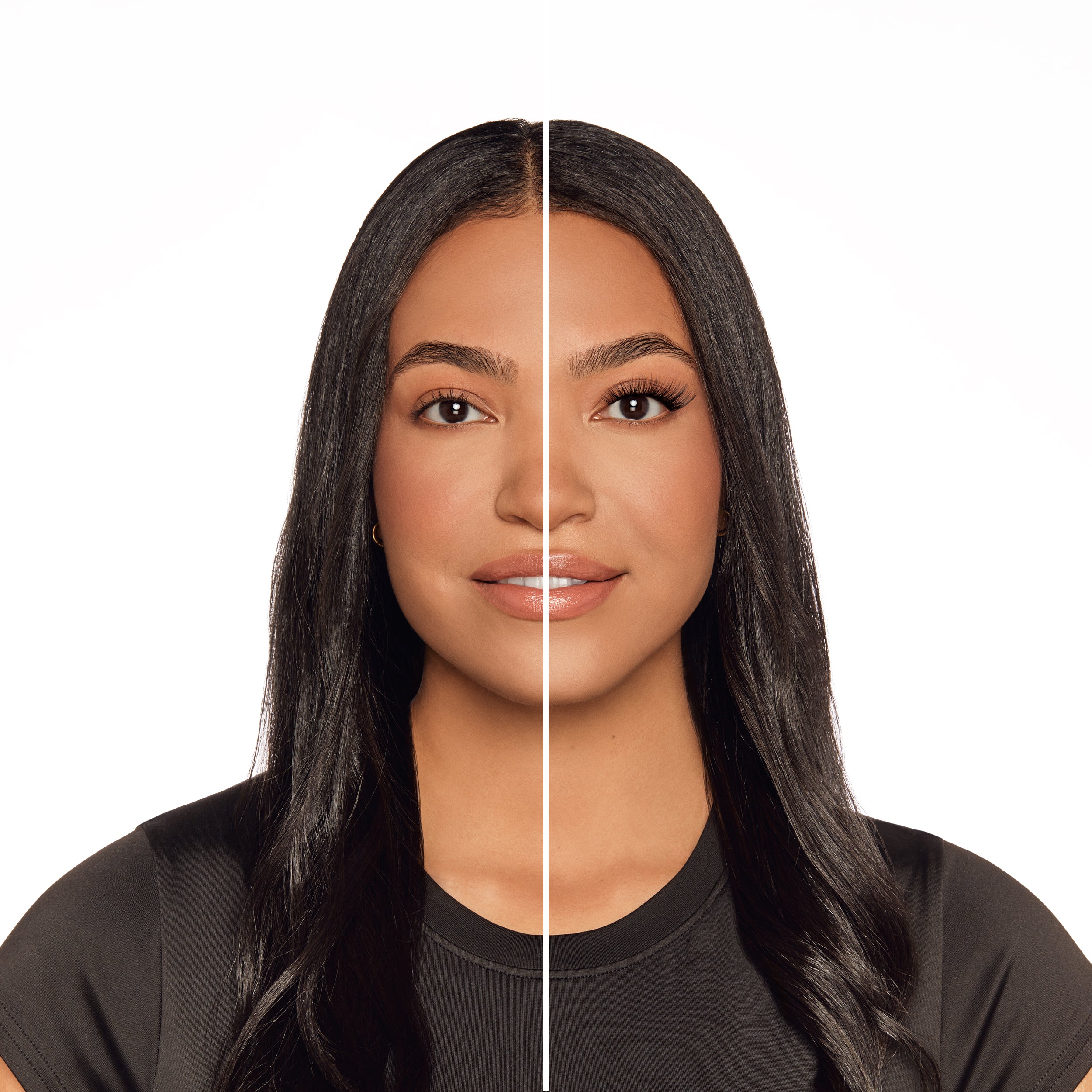 Before and after comparison of Seamless Underlash Extensions Light As Air on Model with Hooded shaped eyes 