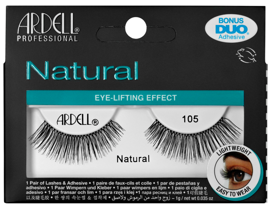 Ardell Natural Lashes 105 with Adhesive – Natural-looking lashes with lightweight feel and included Duo Adhesive for all-day comfort.