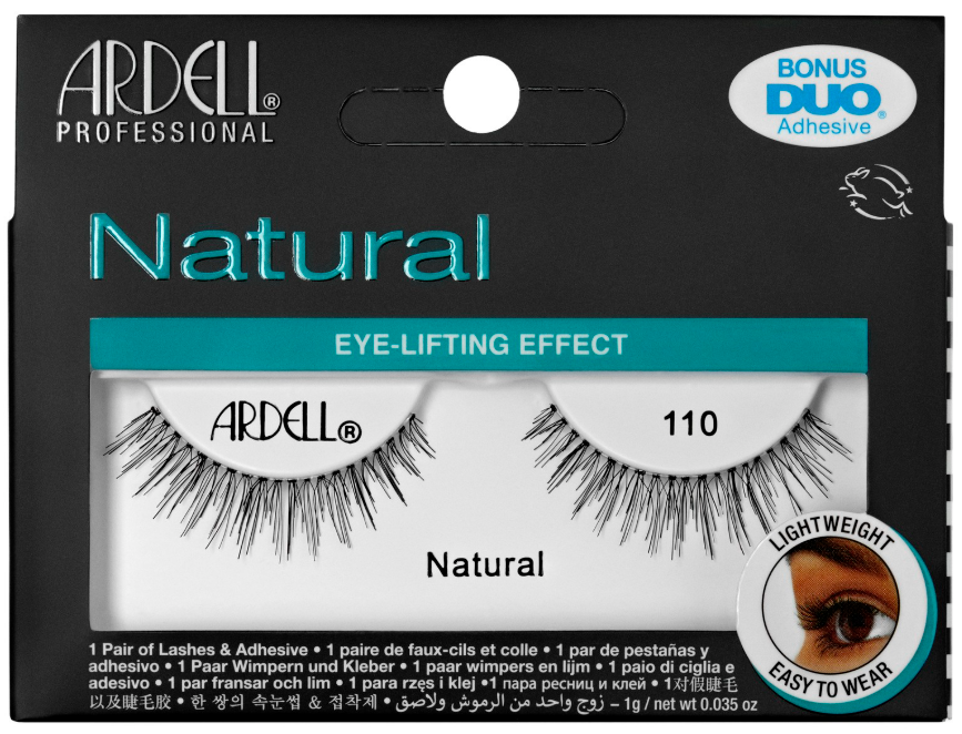 Ardell Natural Lashes 110 with Duo Adhesive – Lightweight lashes with an eye-lifting effect, perfect for soft, natural definition.