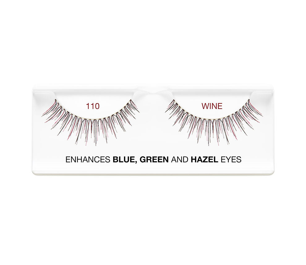Pair of Ardell Natural 110 Wine faux lashes in inner plastic packaging