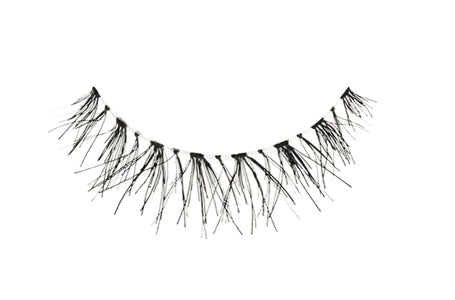 A single pair of Ardell Baby Wispies showing its elongated lash in the center with shorter inner and outer corners