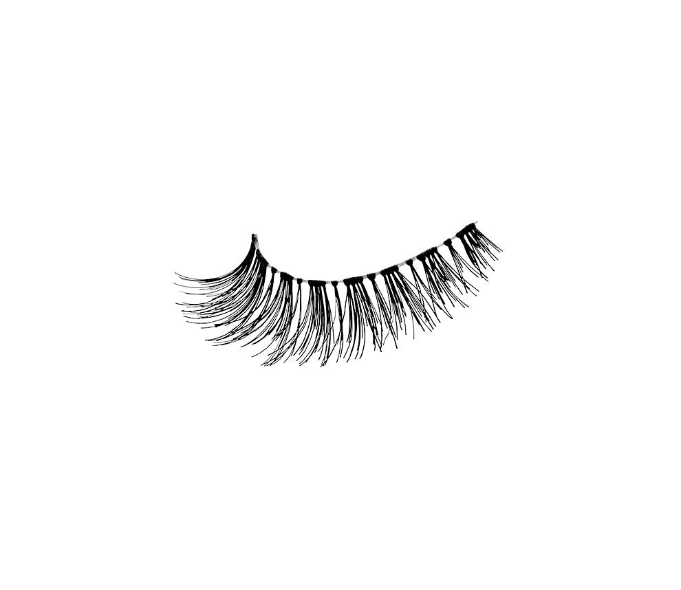 A closeup shot of Ardell Baby Demi Wispies showiing its light volume, short length with crisscross, feathering & curl lash