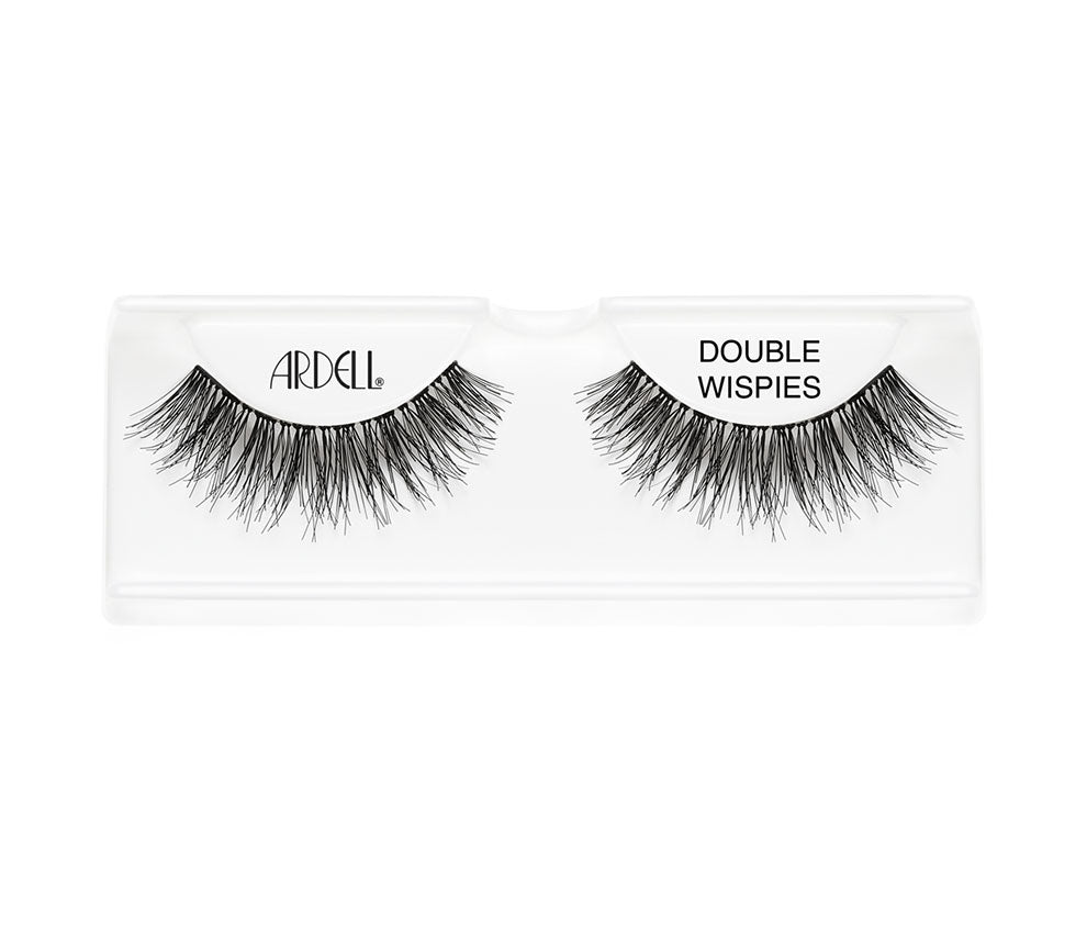 A single pair of Ardell Double Wispies placed into its inner container with some texts written on it