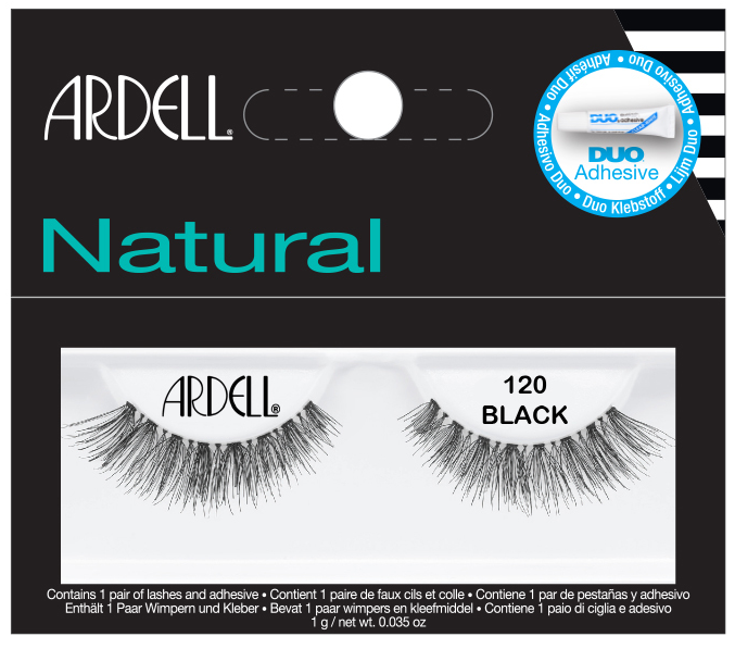 Ardell Natural Lashes 120 Black with Adhesive – Classic 120 lashes in black for soft volume and lift, includes Duo Adhesive for easy use.
