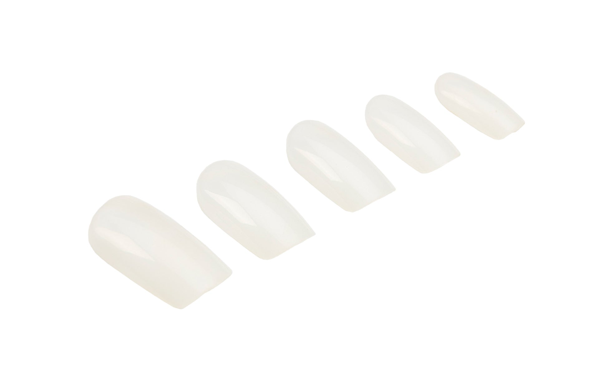 5-piece of Ardell Nail Addict Premium Artificial Nail Set in Natural long variant laid down separately