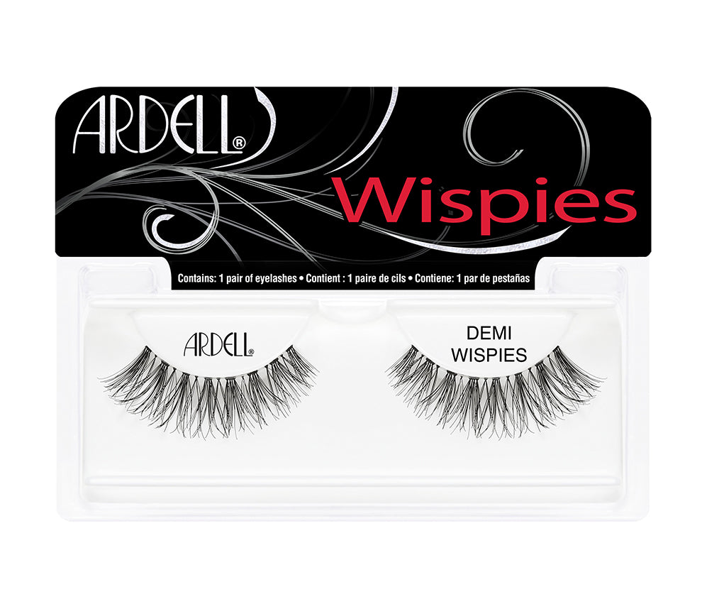 A single pair of Ardell Demi Wispies inside its retail packaging with some texts on it