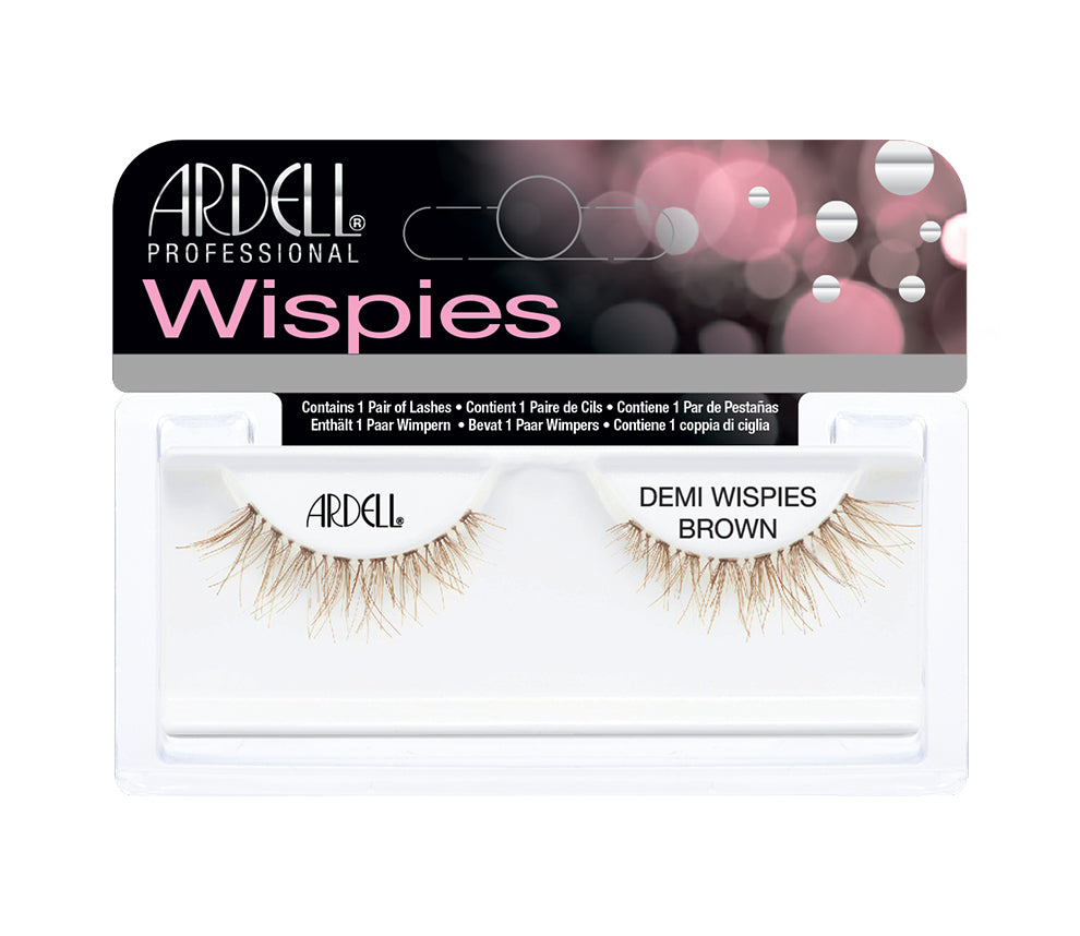 A single pair of Ardell Demi Wispies in Brown color placed inside its retail packaging