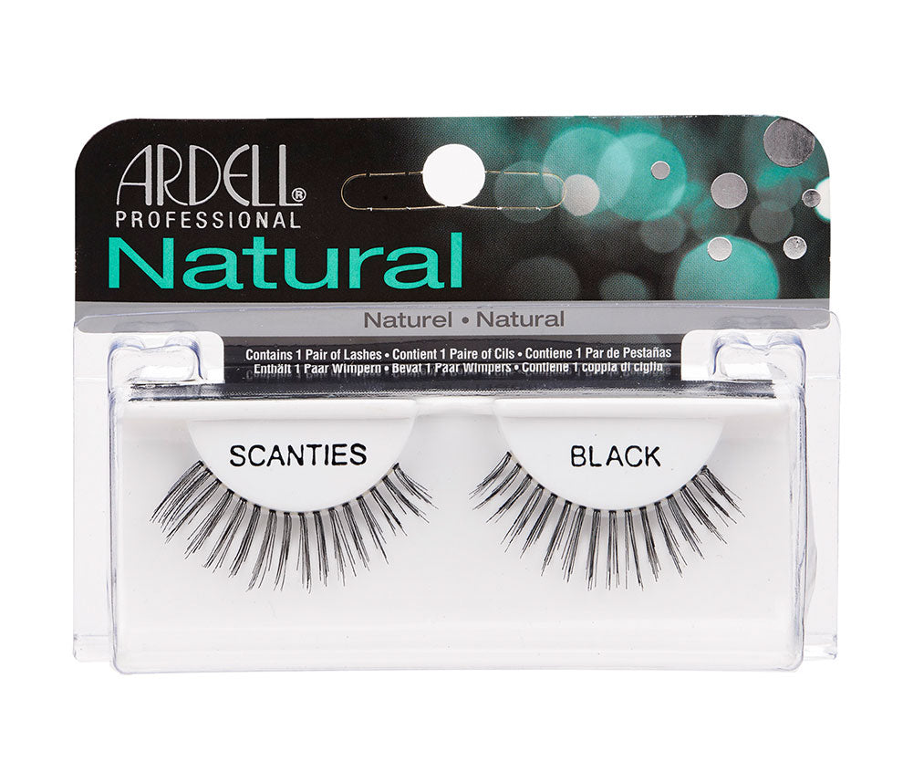 Front view of an Ardell Scanties Lash false lashes set in complete retail wall hook packaging