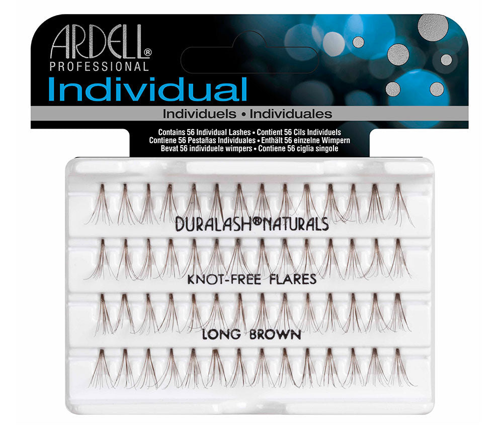 Front view of an Ardell Knot-Free Individuals Lashes - Long (Brown) faux lashes set in complete retail wall hook packaging