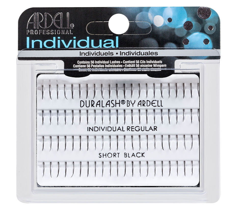 Front view of  an Ardell Singles Individuals - Short faux lashes set in retail wall hook packaging