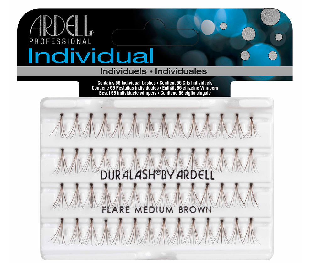 Front view of an Ardell Knotted Individuals - Medium (Brown) faux lashes set in complete retail wall hook packaging