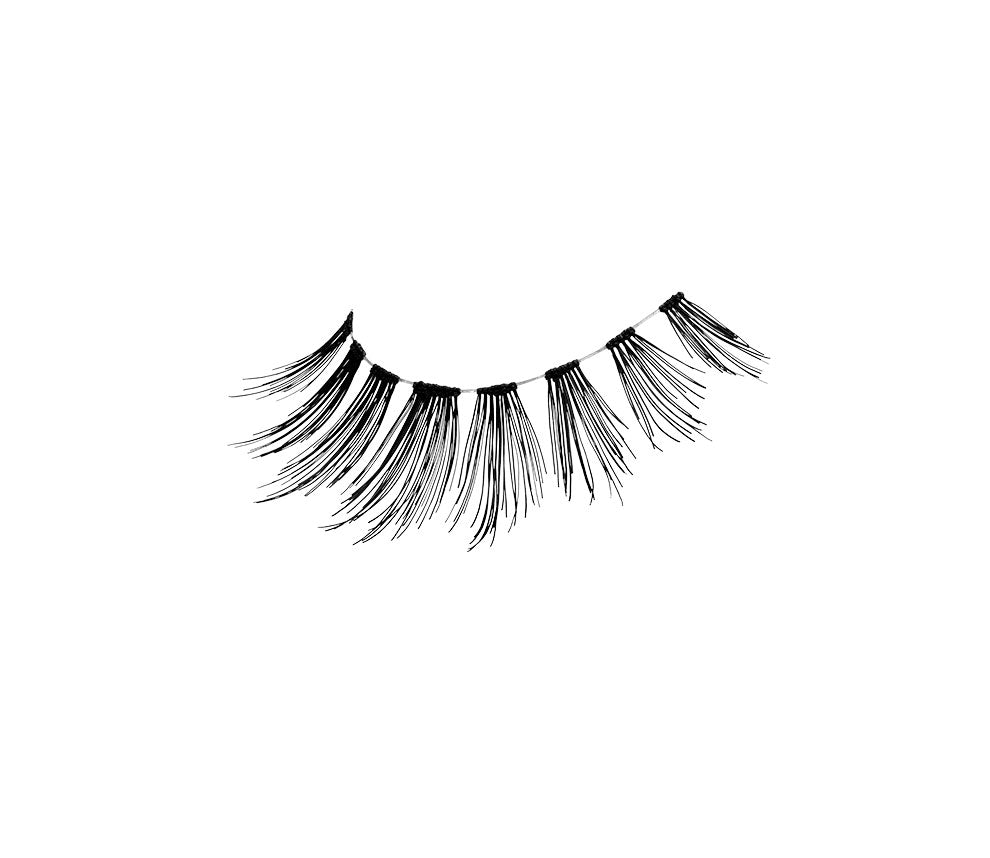 An angle shot of Ardell Wispies Clusters 600 Striplash featuring its signature wispies style with crisscross, feathering & cluster lash style