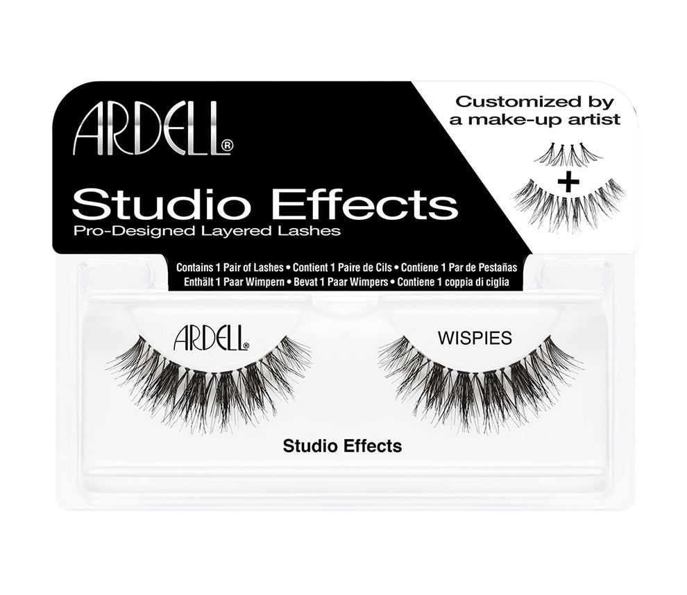 A pair of Ardell Studio Effects Wispies in its retail packaging with some texts on the box