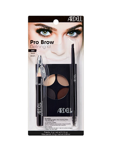 Front view of Ardell Brow Defining Kit Dark in retail wall hook packaging
