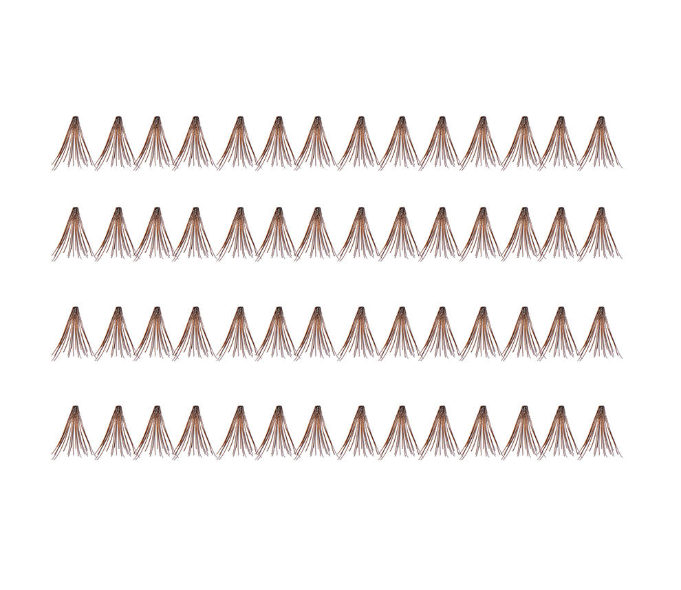 56 Ardell Knot-Free Double Individuals - Short (Brown) false lashes arranged in 4 rows of 14 individual lash clusters 