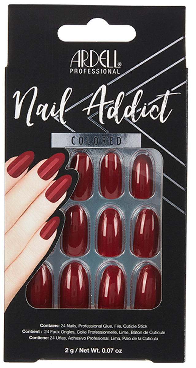 Front of Ardell, Nail Addict Premium Artificial Nail Set, Sip of Wine color in wall-hook ready packaging
