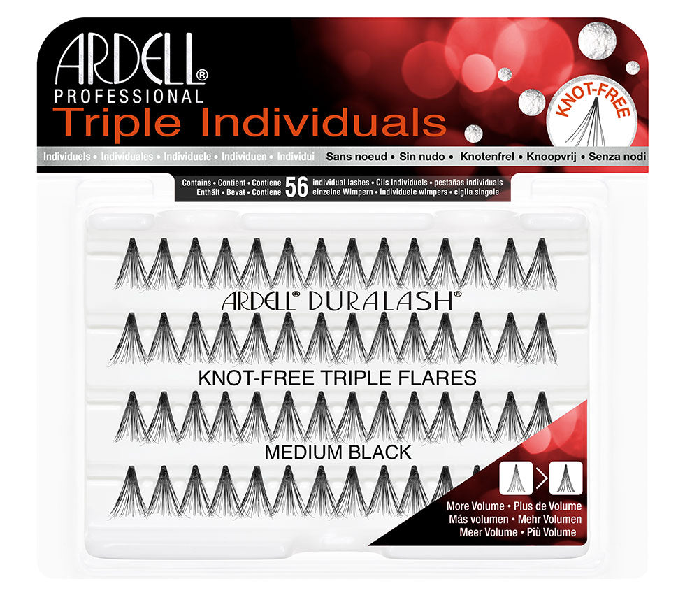 Ardell Triple Individuals Knot-Free Triple Flares Medium Black for maximum volume and bold lash looks.